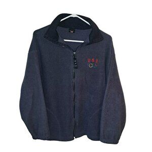 Made In USA Mens Large Blue Fleece Full Zip Jacket Olympic Symbol